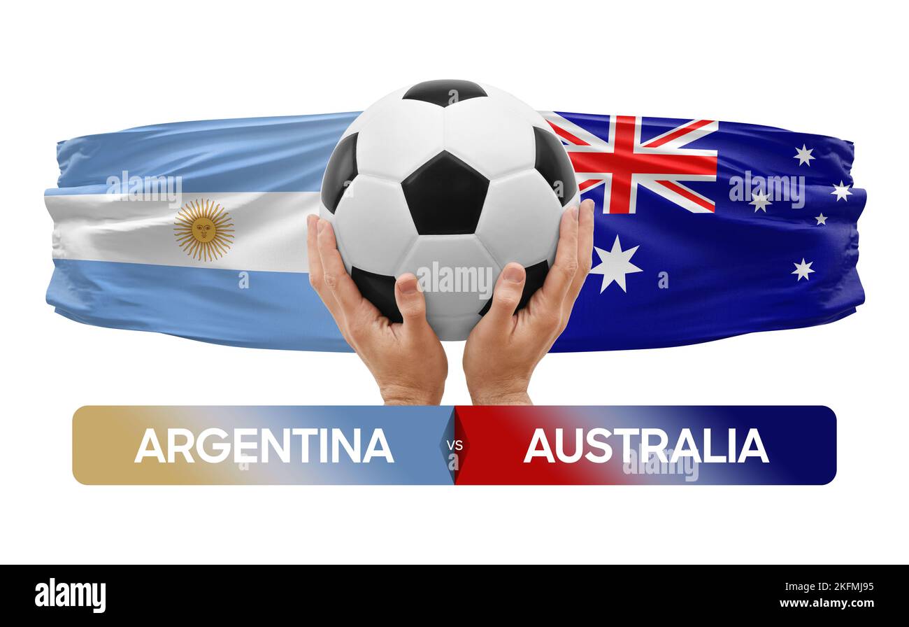 Konzept des Fußballspiels der Nationalmannschaften Argentinien gegen Australien. Stockfoto