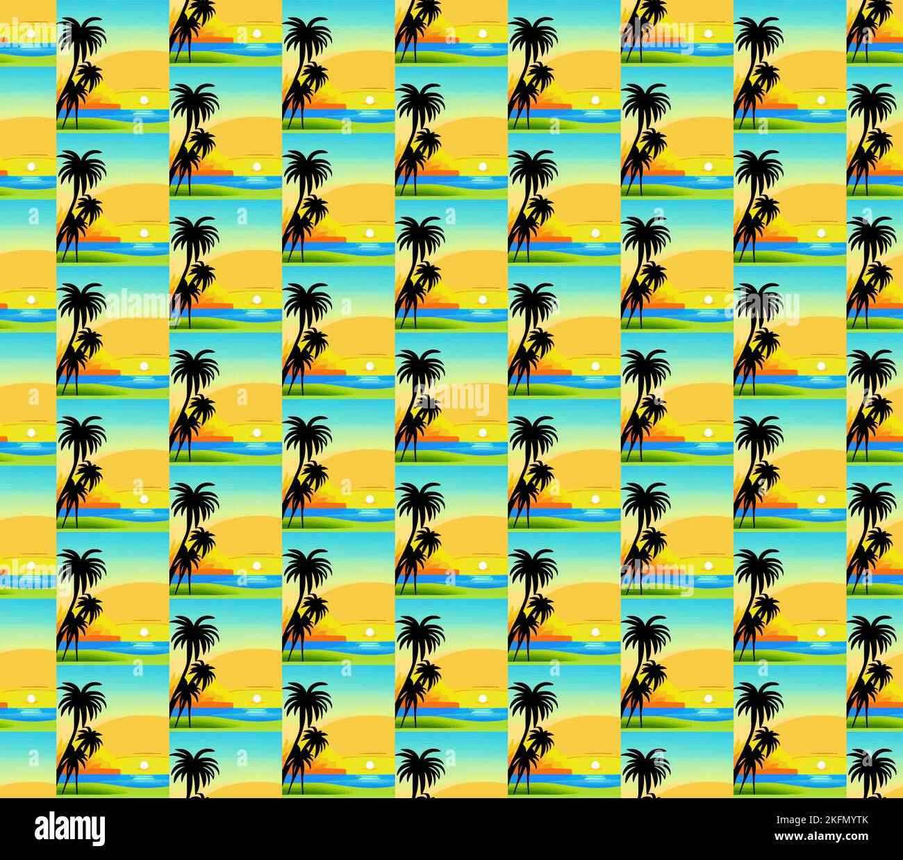 Sonnenuntergang, Palmenufer - nahtloses Vektormuster Stock Vektor