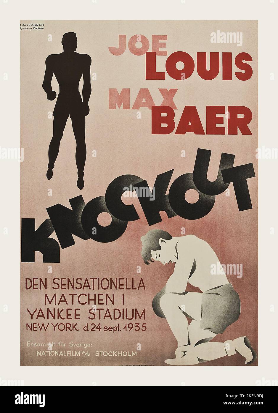 Joe Louis vs May Baer - Knockout Filmposter, Yankee Stadium 1935. Schwedisches Filmplakat Stockfoto