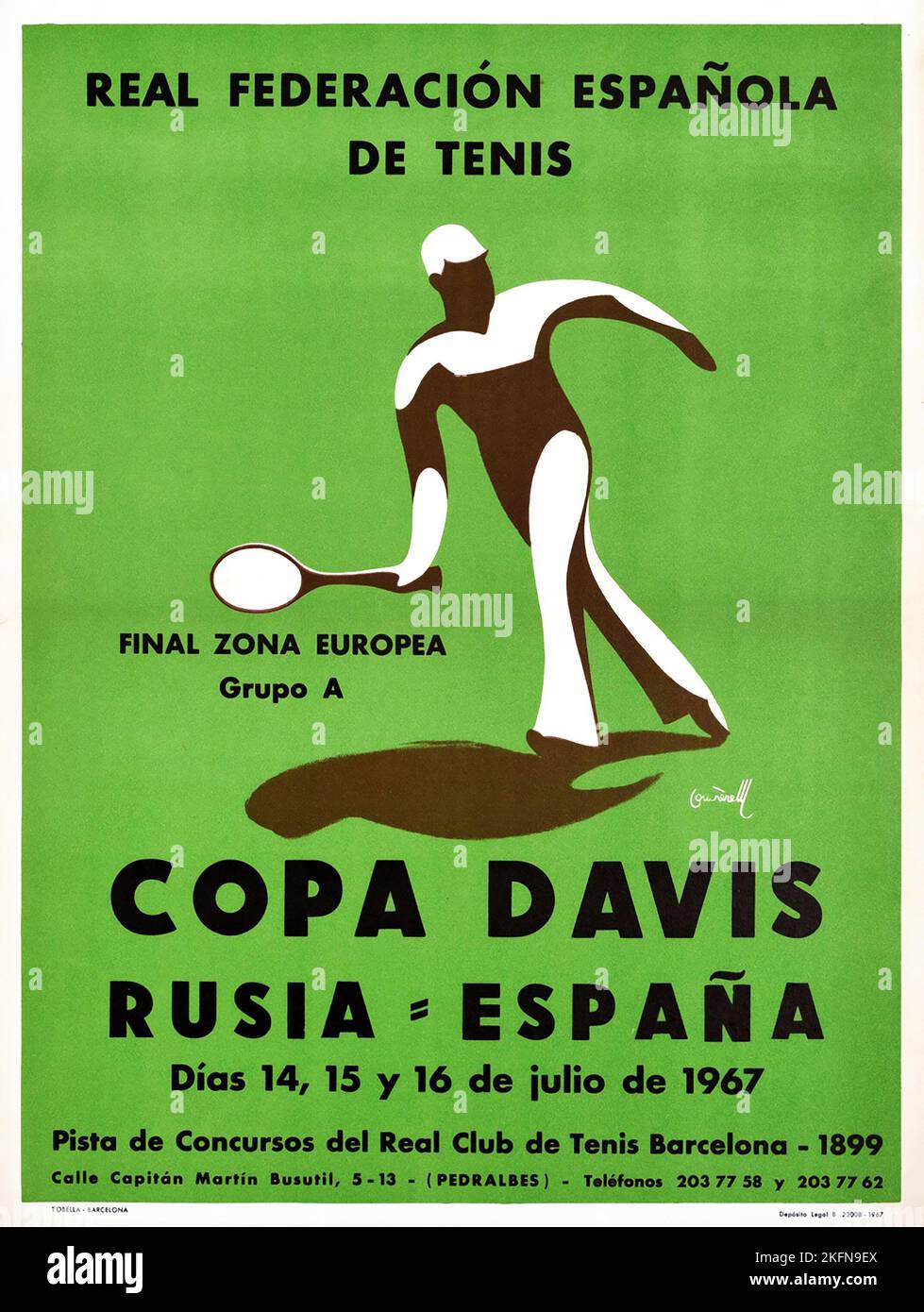 Vintage Sport Poster 1967 Copa Davis Cup Russland vs Spanien Tennis Finale 1967 - Vintage Tennis Poster Stockfoto