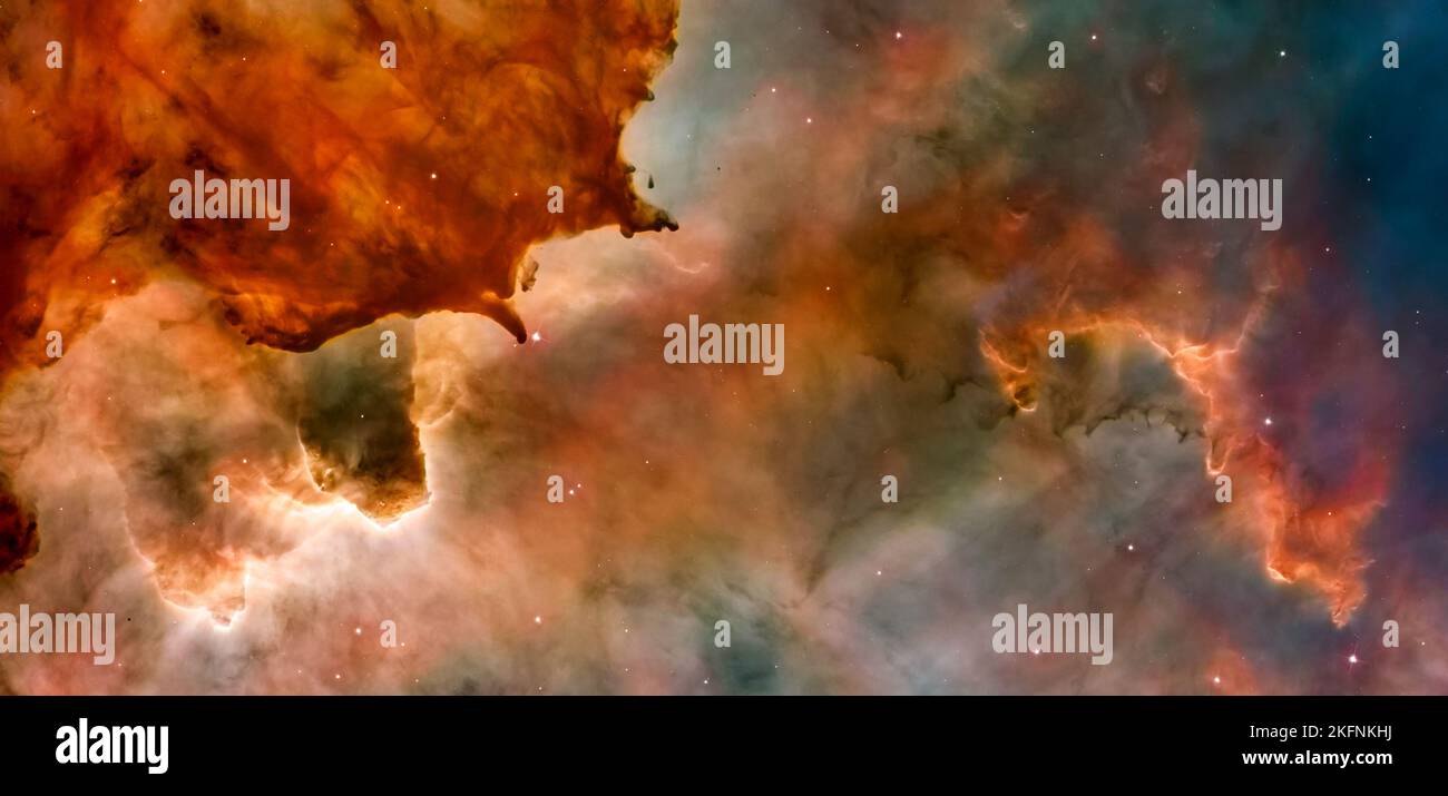 Carina Nebula Clouds von James Webb Weltraumteleskop im Panorama. Elemente dieses Bildes werden von der NASA eingerichtet. Stockfoto