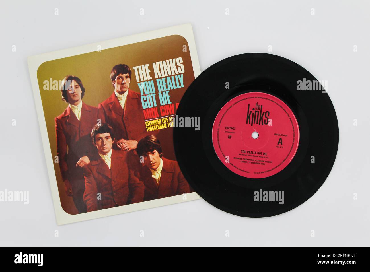 You Really Got Me ist ein Song, der von Ray Davies für die englische Rockband The Kinks geschrieben wurde. 45' LP-Vinyl-Schallplatte mit teilweisem Albumcover. Stockfoto