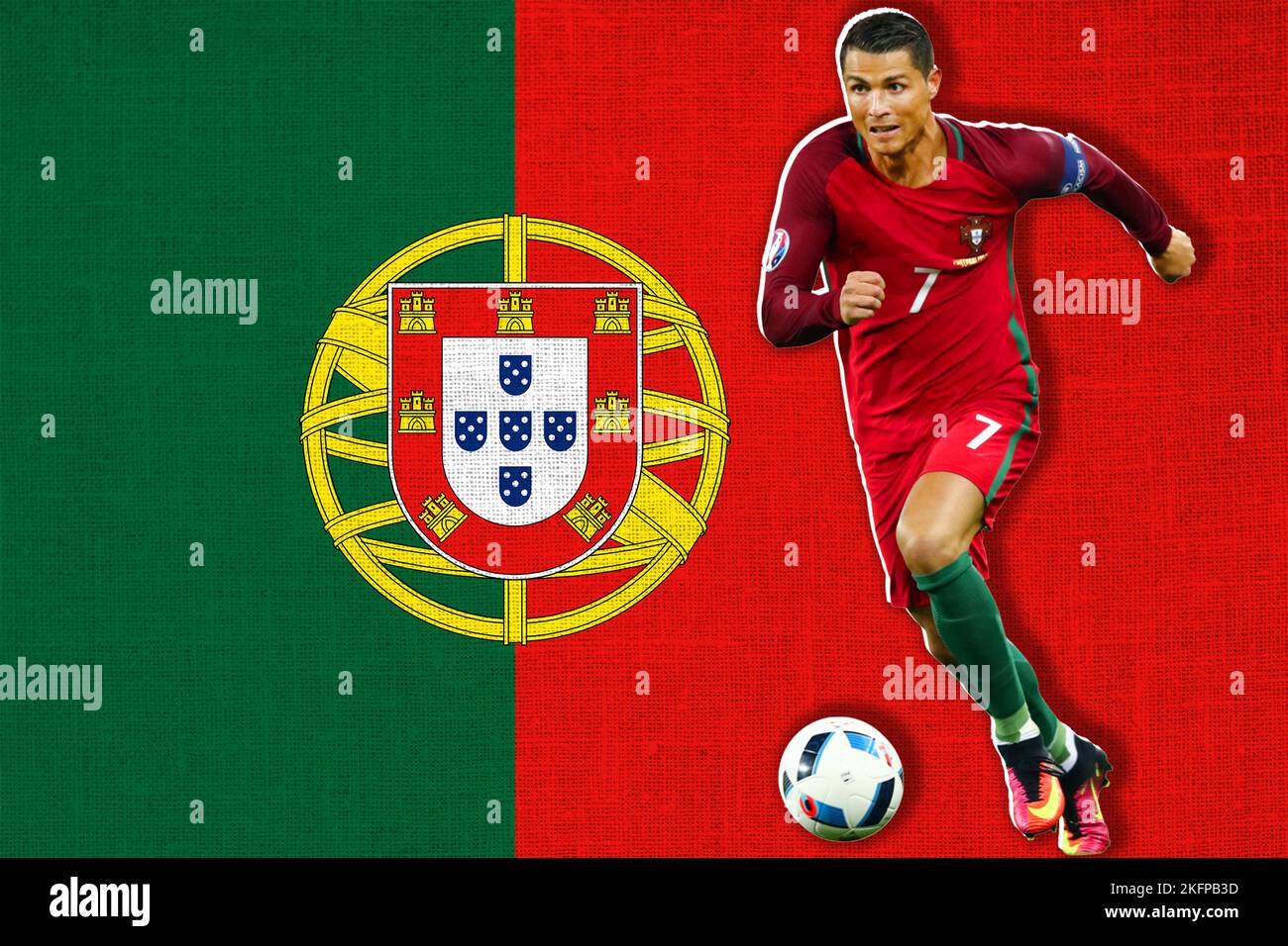 Cristiano Ronaldo und Flagge Portugals Stockfoto