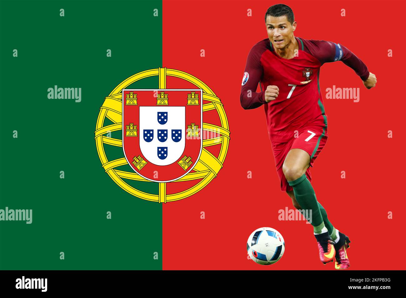 Cristiano Ronaldo und Flagge Portugals Stockfoto