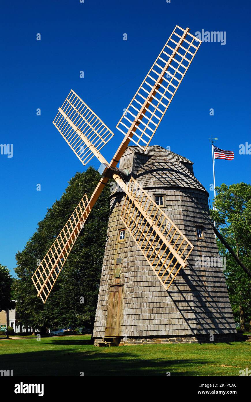 Die Water Mill Windmill in East Hampton, Long Island, erinnert an die Landwirtschaft und Farmen der Hamptons, bevor sie zu einem Sommerort wurde Stockfoto