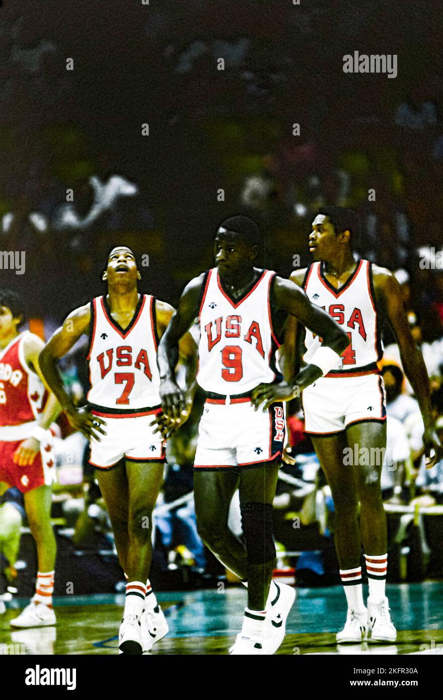 Michael Jordan (USA) tritt bei den Olympischen Sommerspielen 1984 an. Stockfoto