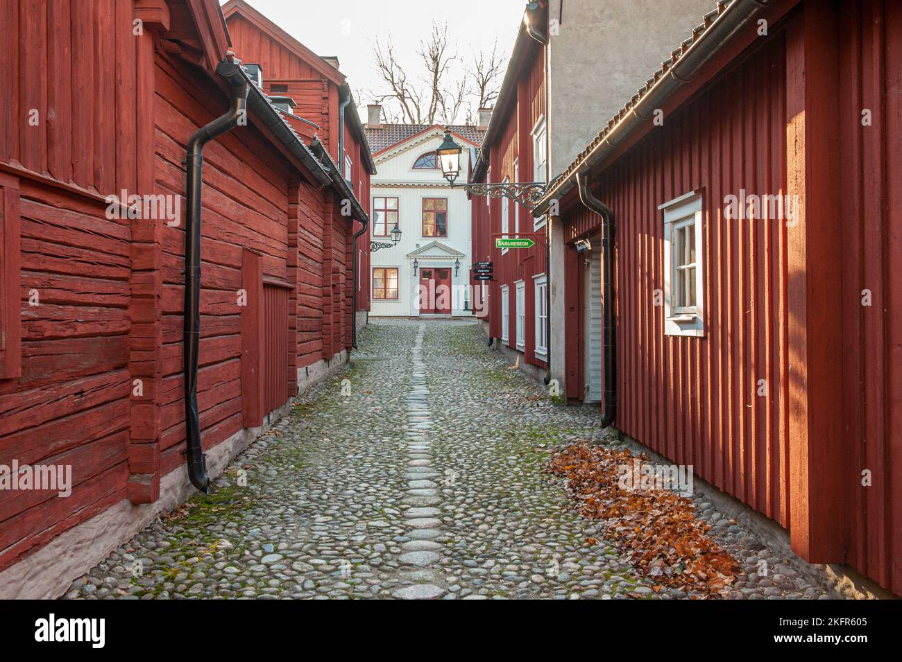 Wadköping ist ein Freilichtmuseum in Örebro, das seinen Namen von einer fiktiven Kleinstadt hat, die in Romanen des Autors Hjalmar Bergman beschrieben wird. Stockfoto