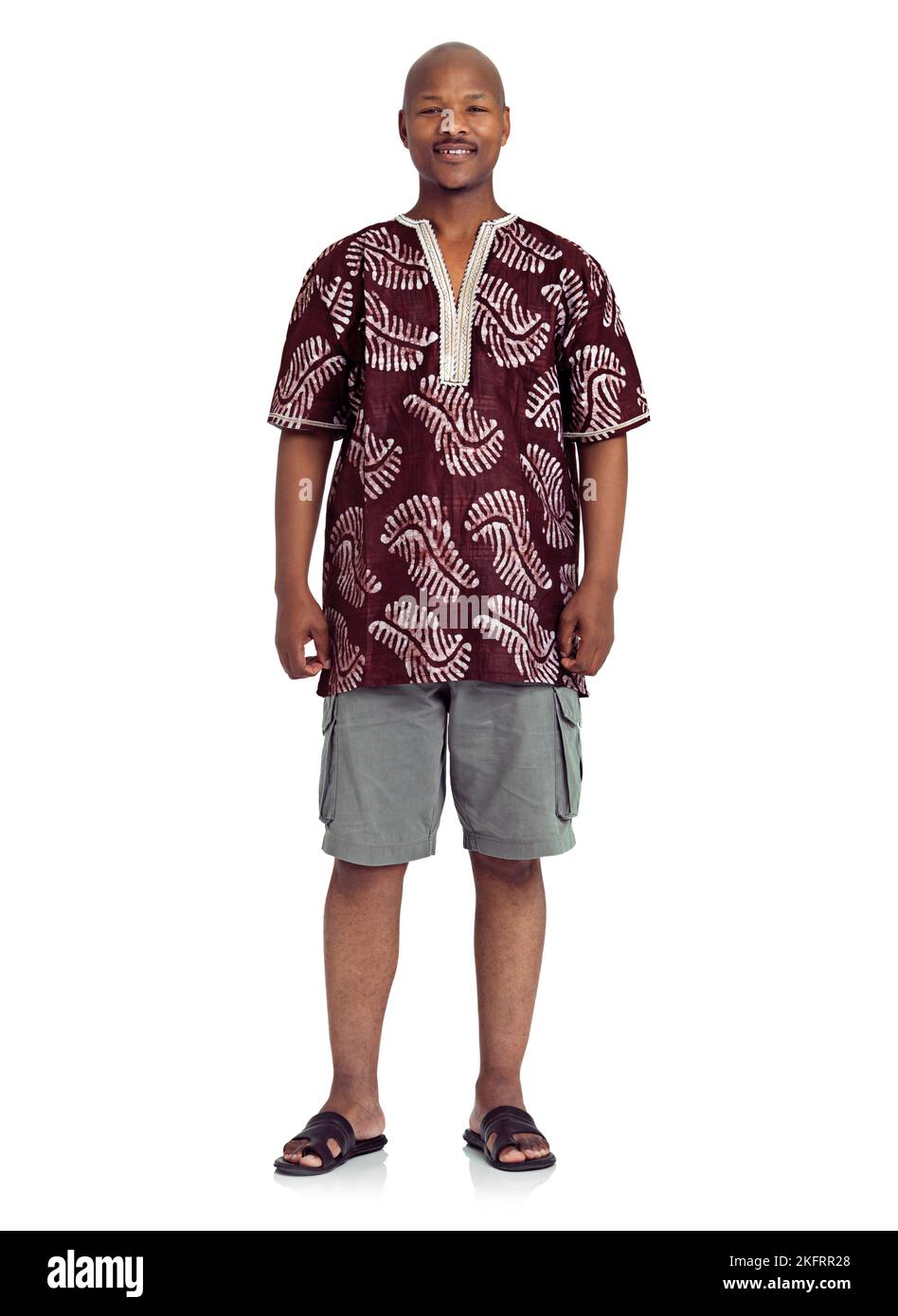 Ich fühle mich bei meinen Entscheidungen wohl. Studioaufnahme eines afrikanischen Mannes, der vor einem weißen Hintergrund steht. Stockfoto