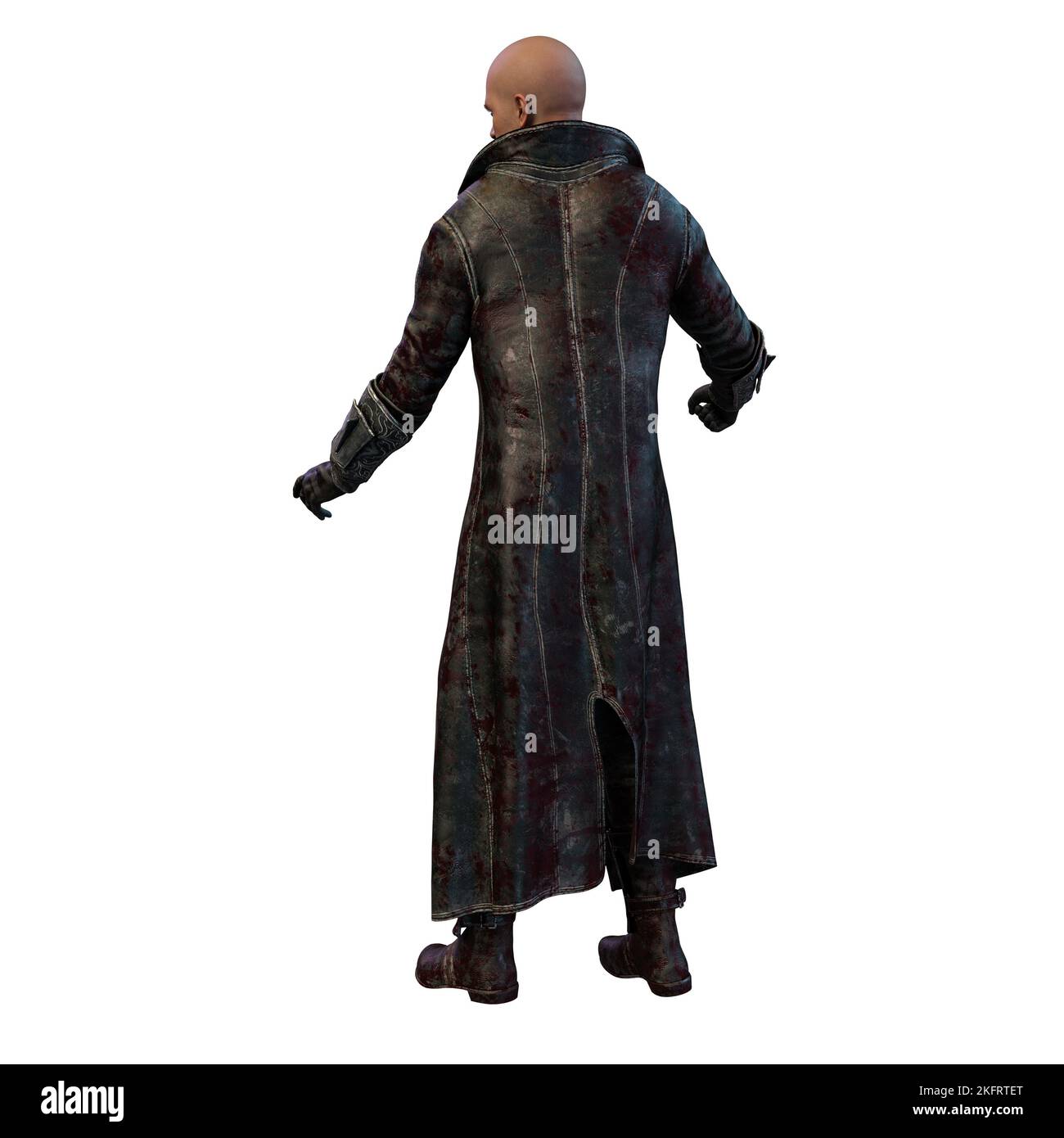 Epischer Fantasy-Mann in einer langen Jacke mit Waffen, 3D-Illustration, 3D-Rendering Stockfoto