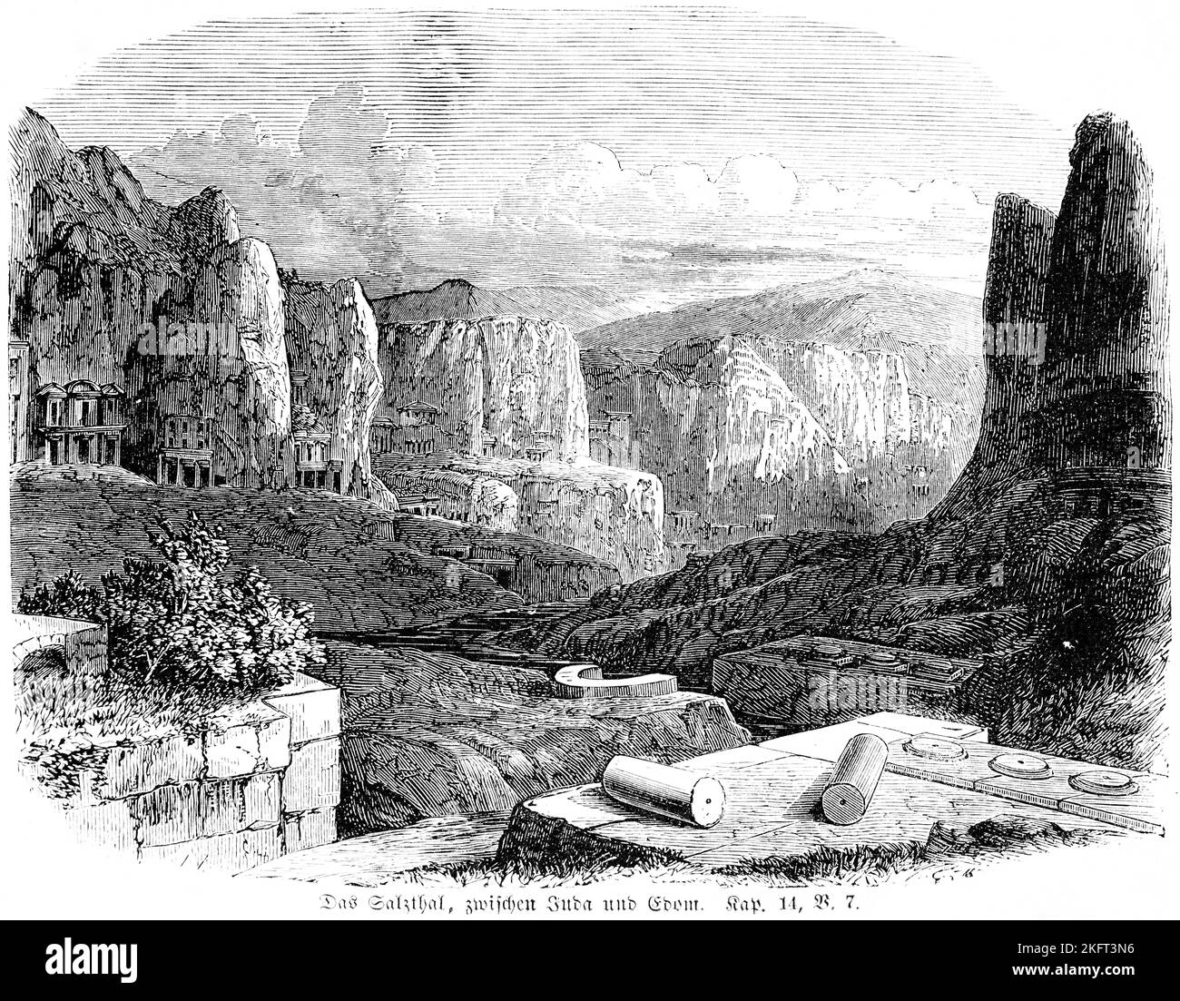 Das Salztal zwischen Juda und Edom, Landschaft, Berge, Stadt Sela, Streit, Jaktheel, Edomiten, zehntausend Gefallene, Tod, Tal, Bibel, Ol Stockfoto