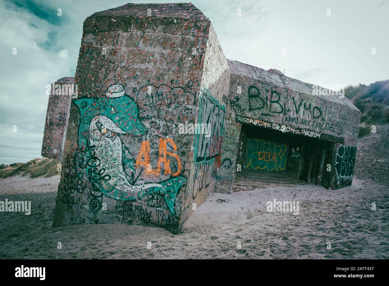 Alte Betonbunker von WW2 am Dünkirchen Strand Stockfoto