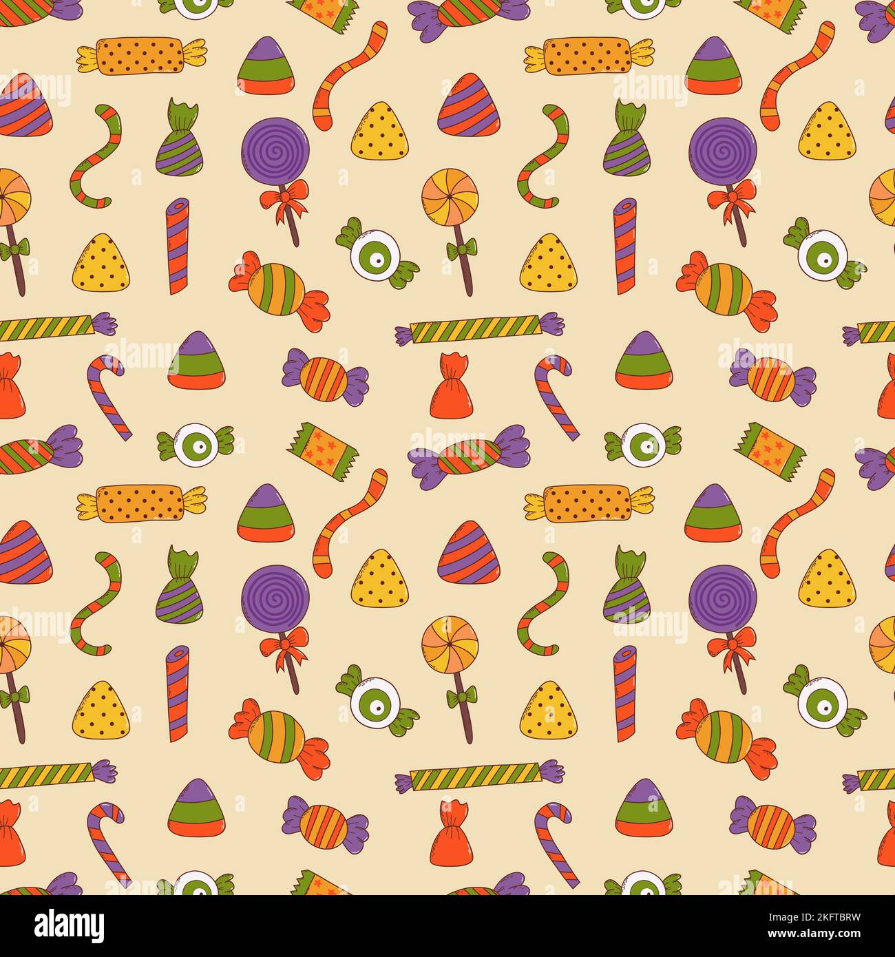 Bunte halloween Süßigkeiten nahtloses Muster. Halloween-Elemente. Trick or Treat-Konzept Stock Vektor
