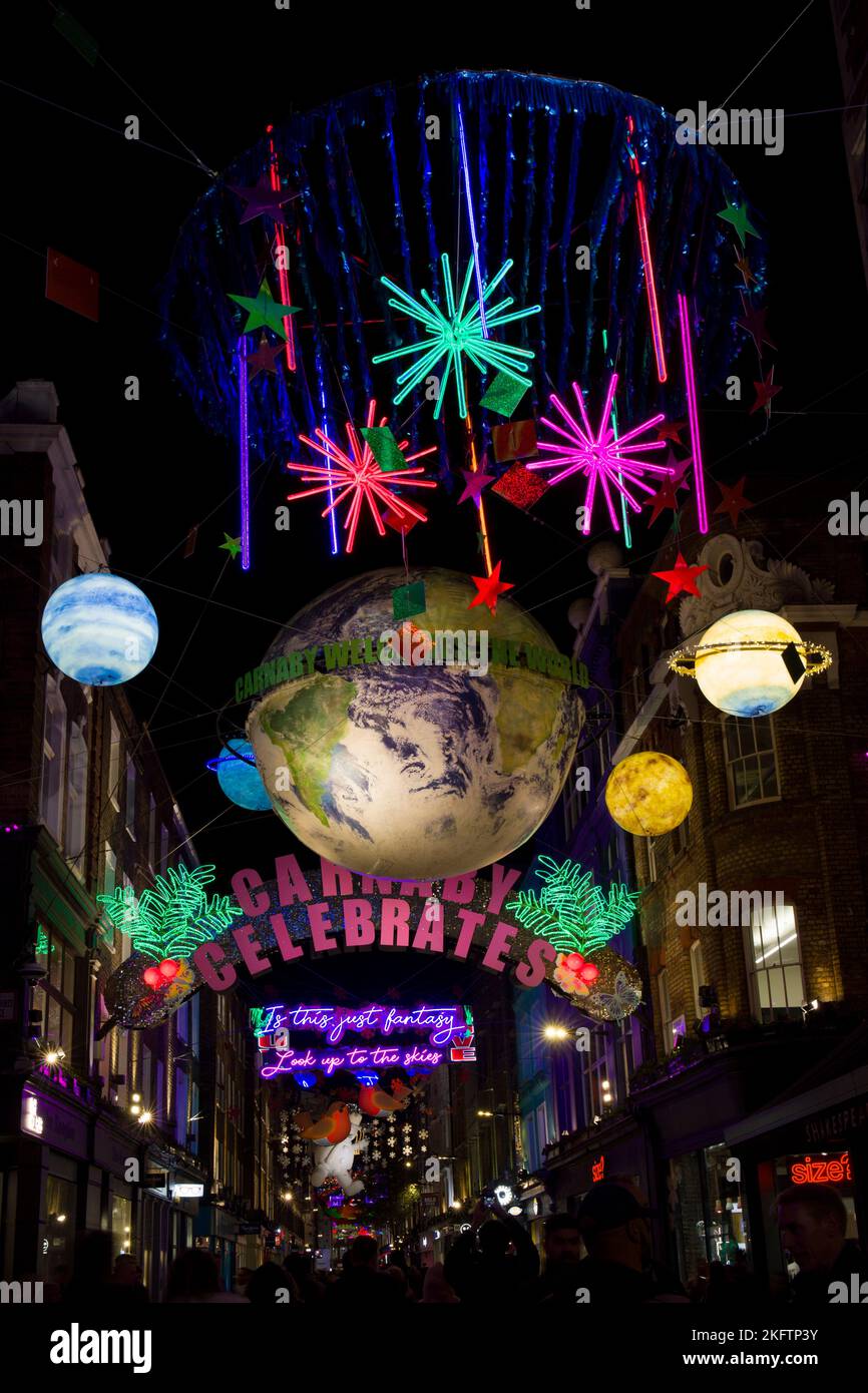 Weihnachtsbeleuchtung Carnaby Street West End London Stockfoto