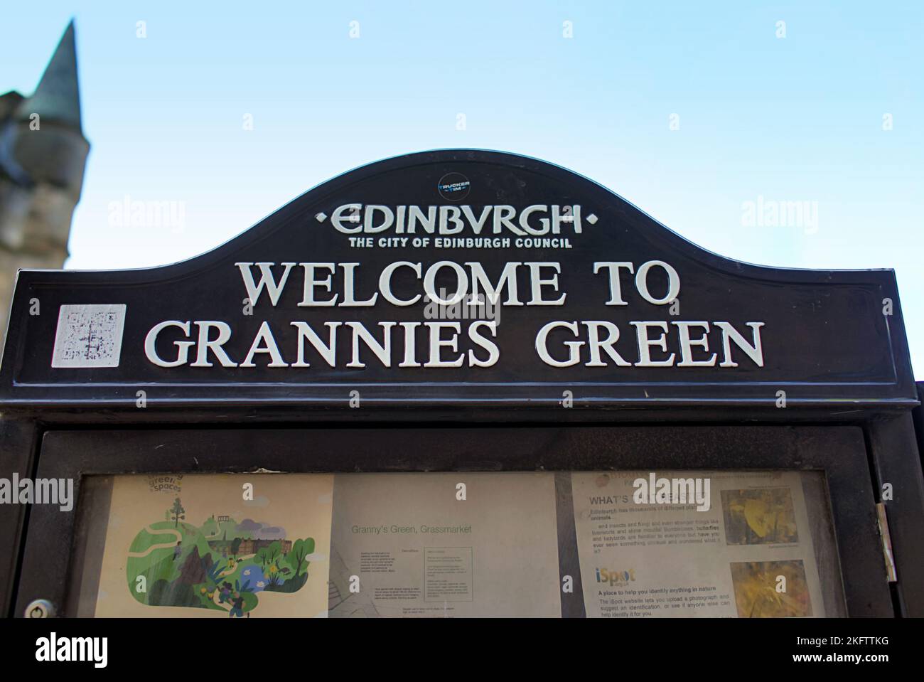 Willkommen bei Oma, grünes Schild Edinburgh District council Stockfoto