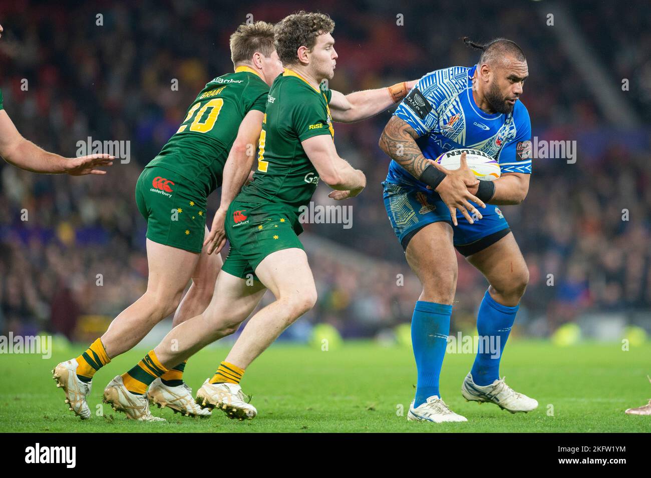 Trafford, Manchester, 19.. November 2022. Samoa Kapitän Junior Paulo während des Rugby League-Weltcup-Finales 2021 zwischen Australien und Samoa in Old Trafford, Manchester am Samstag, 19.. November 2022. (Foto: Trevor Wilkinson | MI News) Credit: MI News & Sport /Alamy Live News Stockfoto