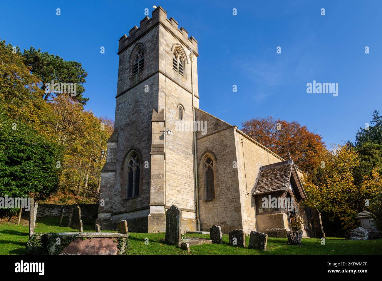 Owlpen Kirche des Heiligen Kreuzes, Owlpen Manor, Gloucestershire Stockfoto