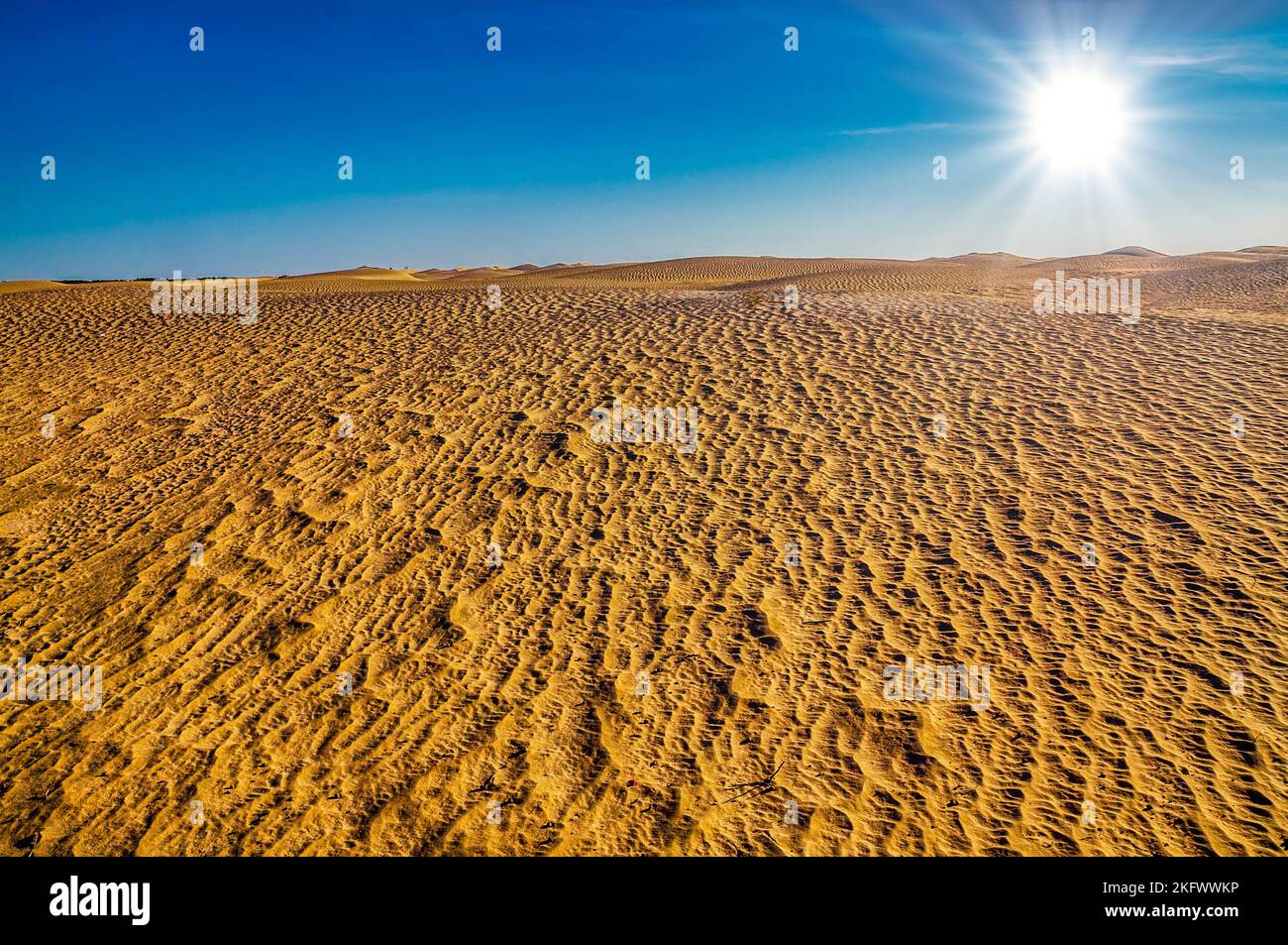 Tunesische wüste Landschaft mit blauen Himmel. Dünen Hintergrund Stockfoto