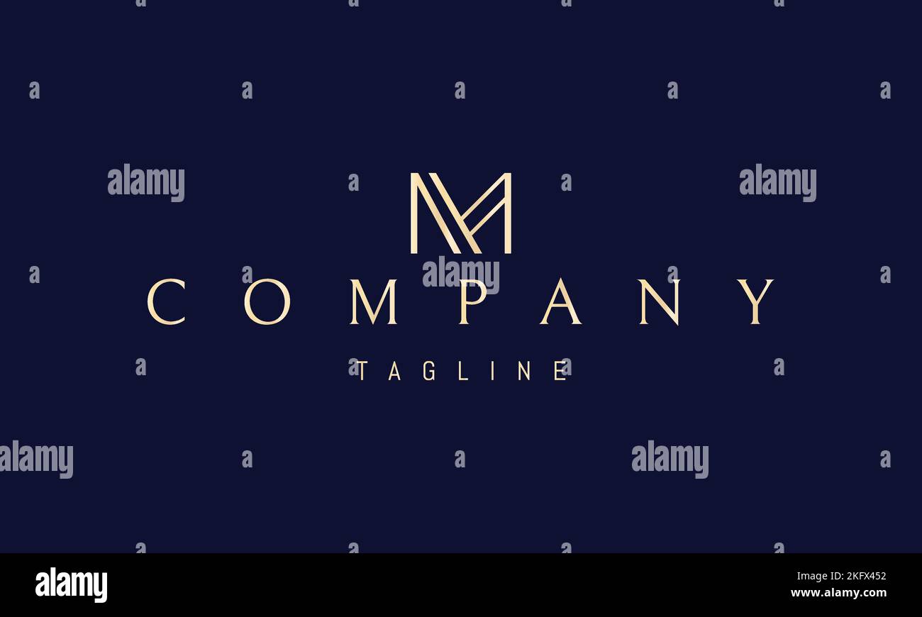 Vektor goldenes Logo, auf dem ein abstraktes Bild des Mogogramms des Buchstabens M in einem strengen Stil. Stock Vektor