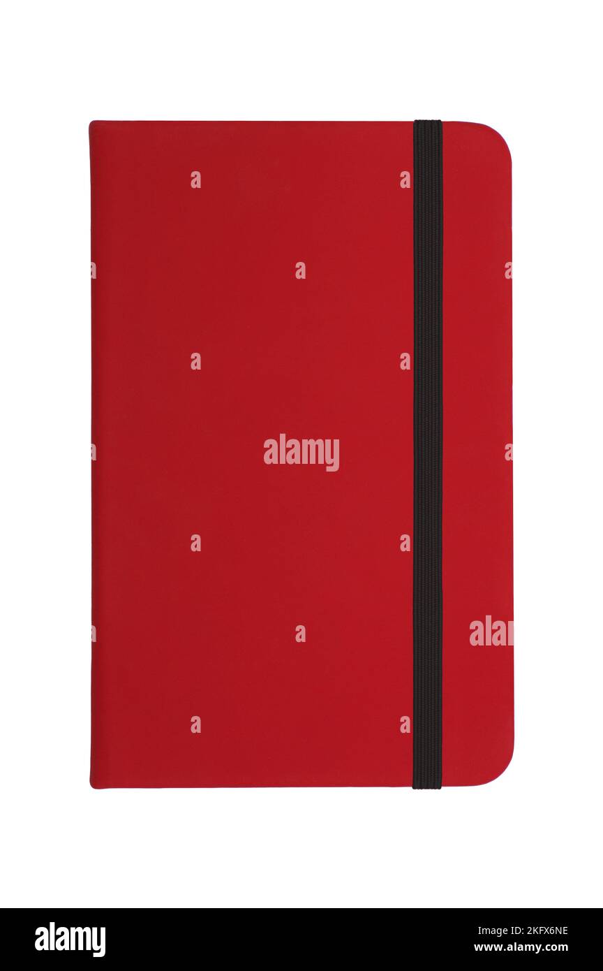 Rotes Notizbuch mit schwarzem Gummiband Stockfoto