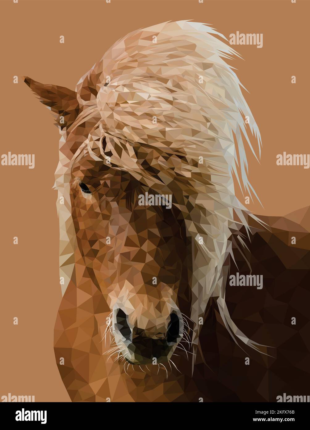 Low-Poly-Kunst von braunem Pferd und langen Haaren auf seinem Gesicht Stock Vektor