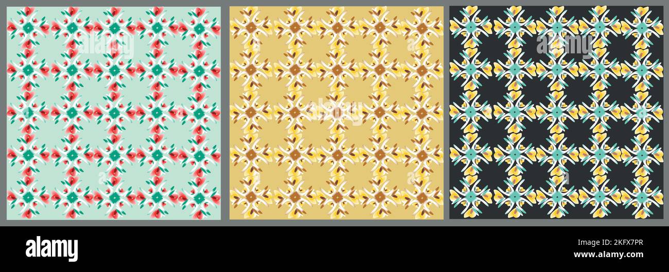 Set aus nahtlosem, zartem Blumenmuster. Stock Vektor