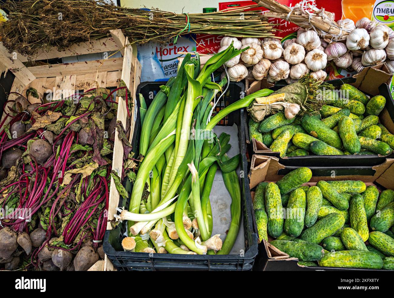 Gemüse vor polnischen Delikatessen Stockfoto
