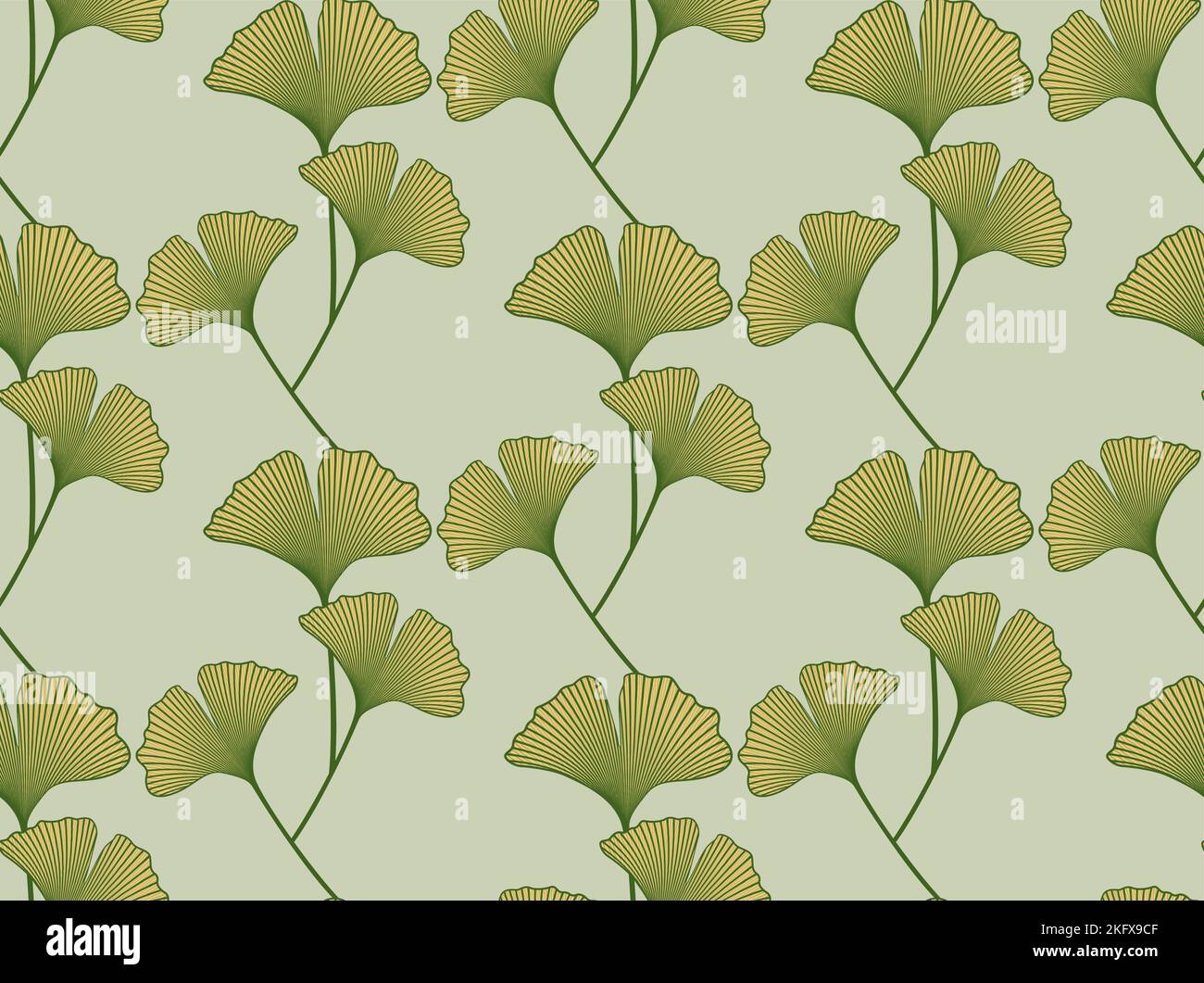 Nahtloses Muster mit handgezeichneten Ginkgo-Biloba-Blättern. Japanische Zeichnung Grafik-Stil, Logo Vorlage, Vektor-Illustration Stoff drucken florale Botanik Stock Vektor