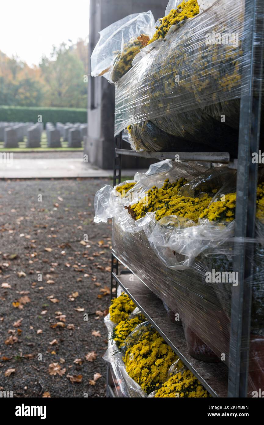 Toussaint Cimetiere et croix chrysantheme en Souvenir des morts