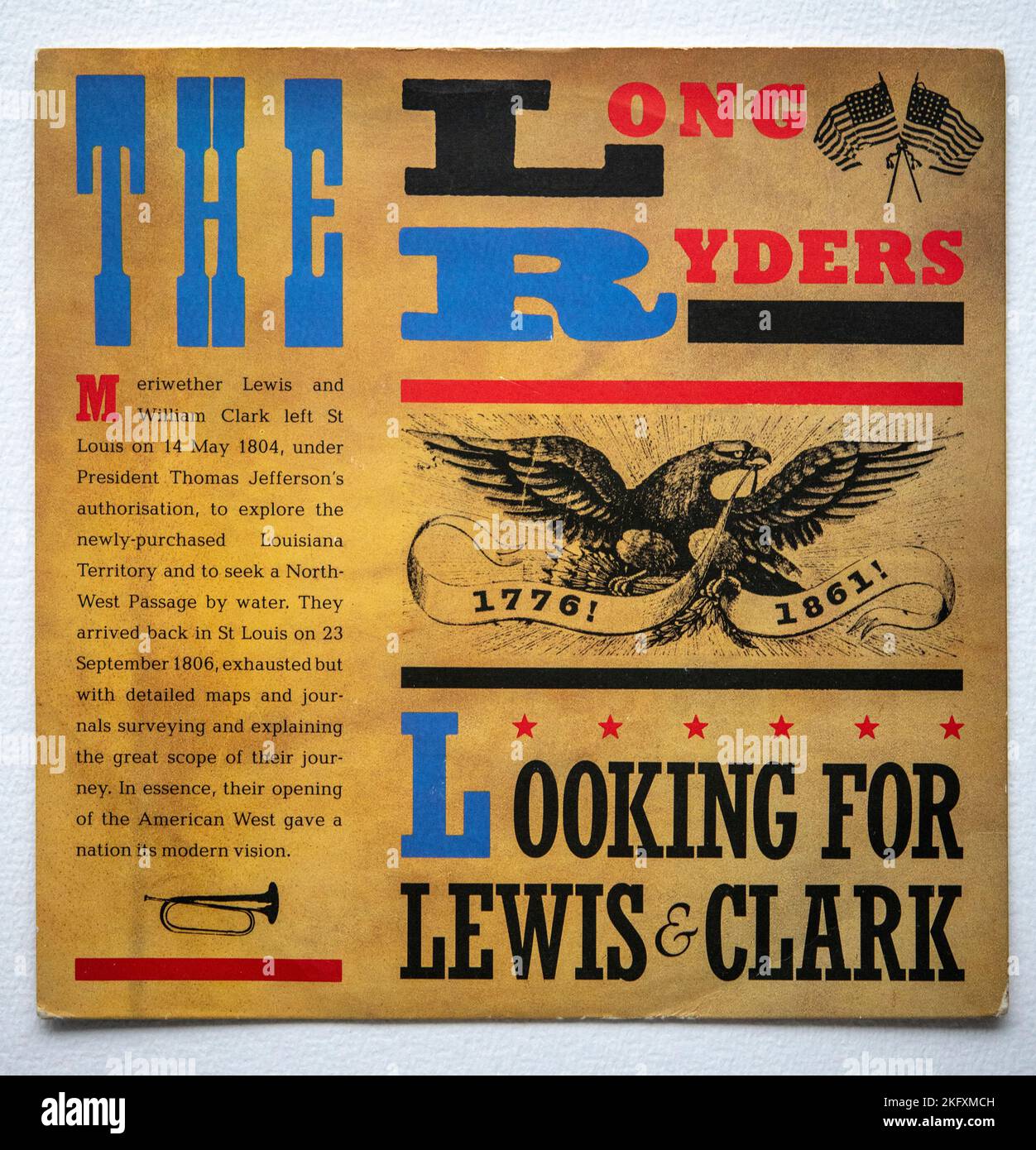 Das 7-Zoll-Vinyl-Cover der Single Looking for Lewis & Clark von The Long Ryders, die 1985 veröffentlicht wurde Stockfoto