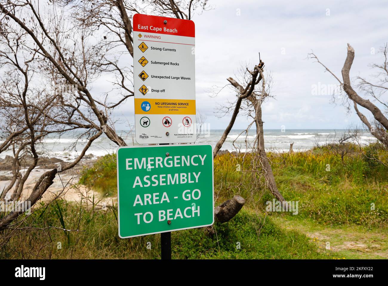 Schild für den Bereich der Notfallmontage, Cape Conran Coastal Park, Victoria, Australien Stockfoto