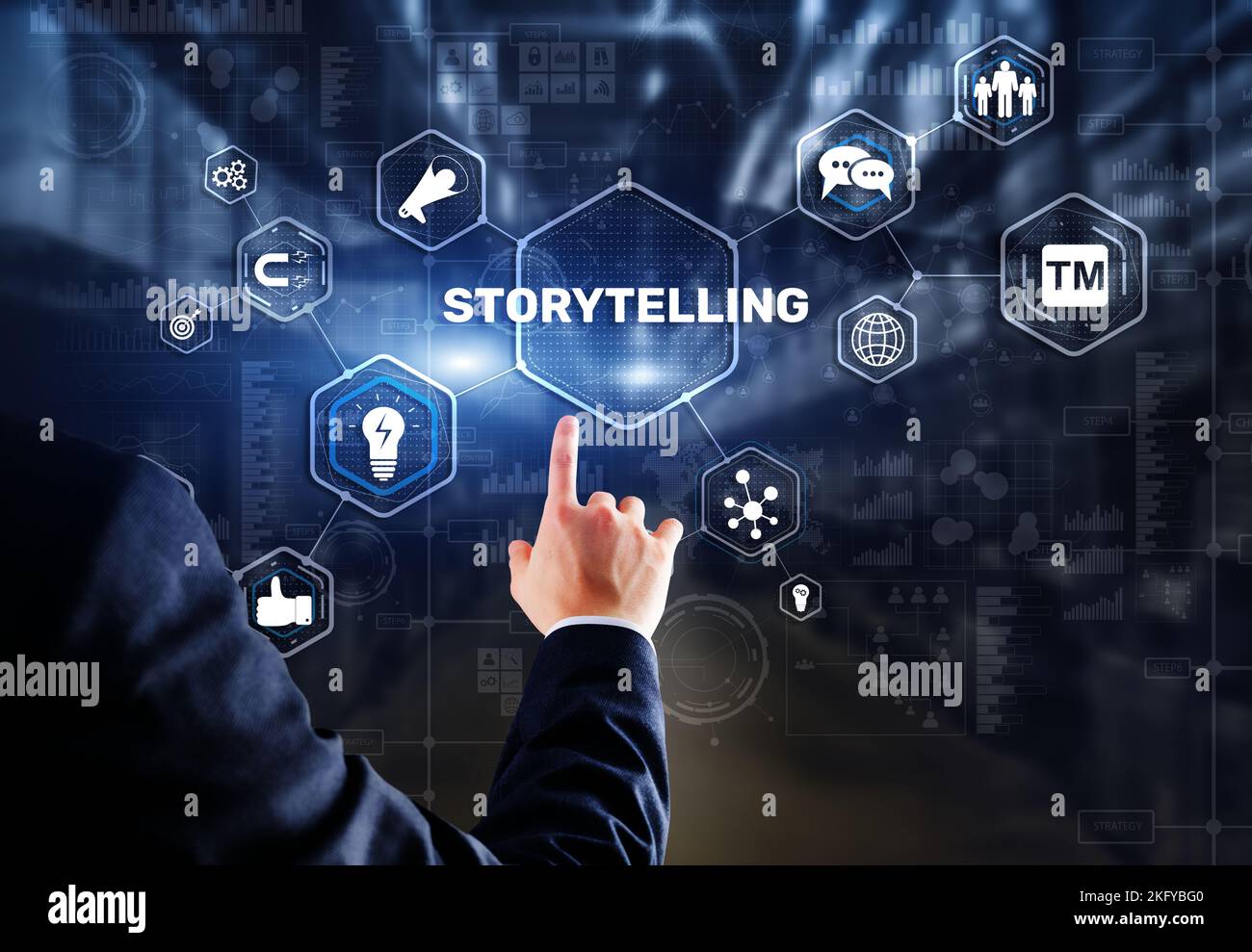 Storytelling. Geschichte erzählen Bildung und Literatur Geschäftskonzept. Fähigkeit, Geschichten zu erzählen Stockfoto