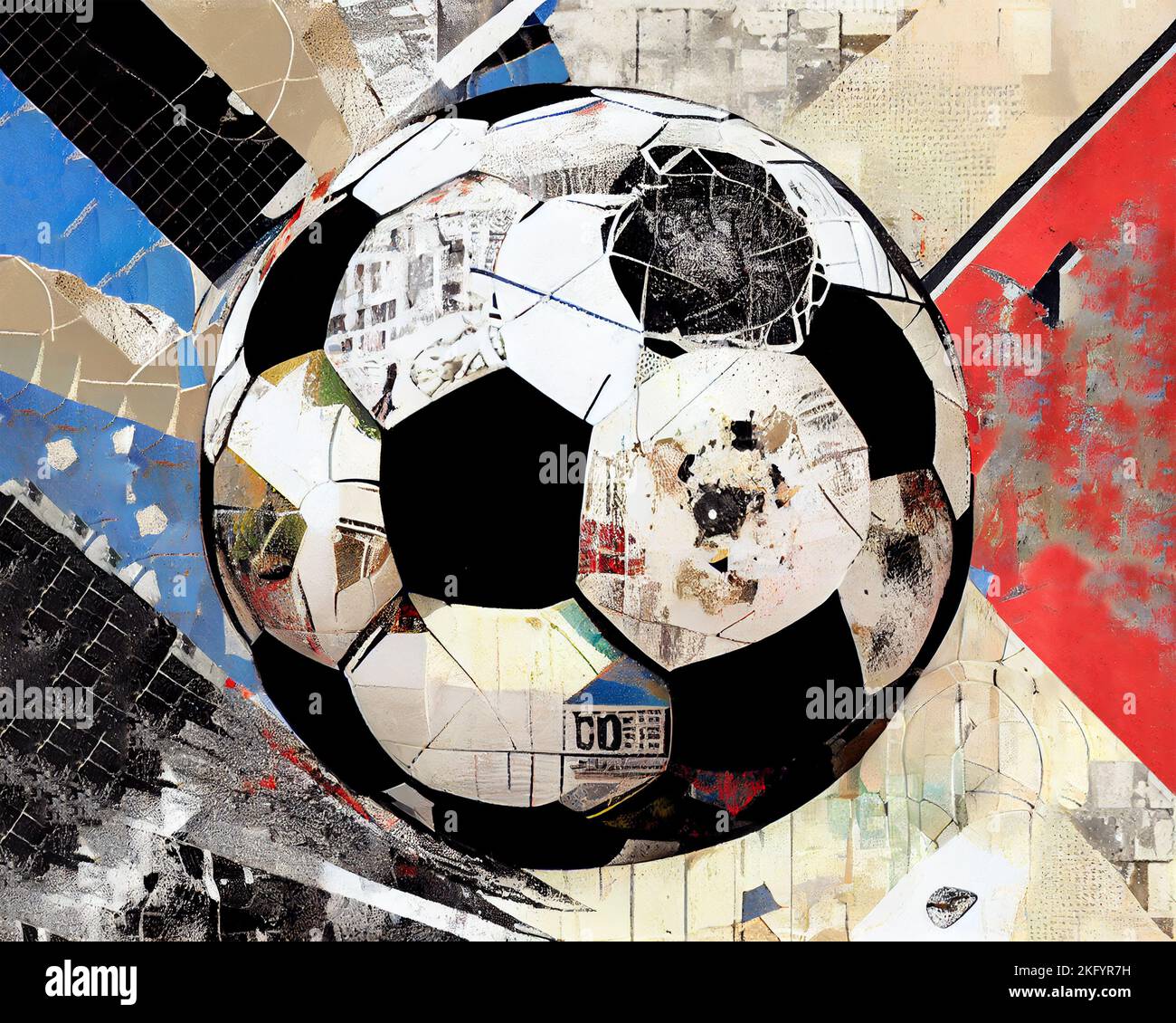 Grunge Soccerball Collage Illustration. Gute alte Zeiten im Fußballkonzept. Stockfoto