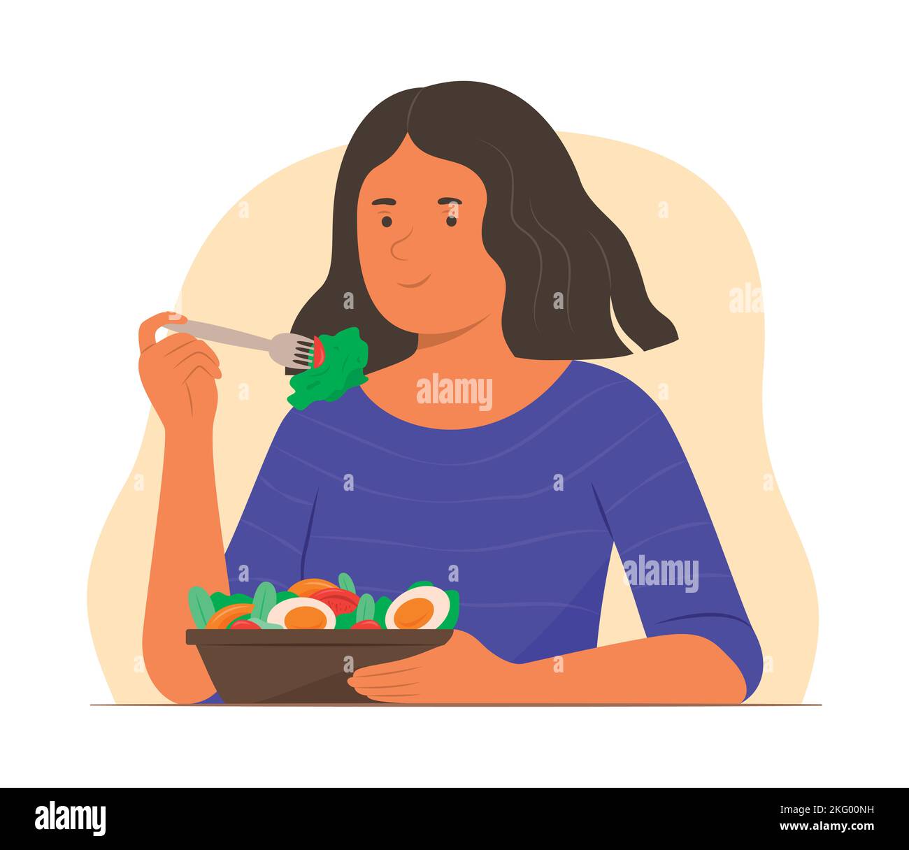 Vegetarische Frau genießt Salat für gute Gesundheit Stock Vektor
