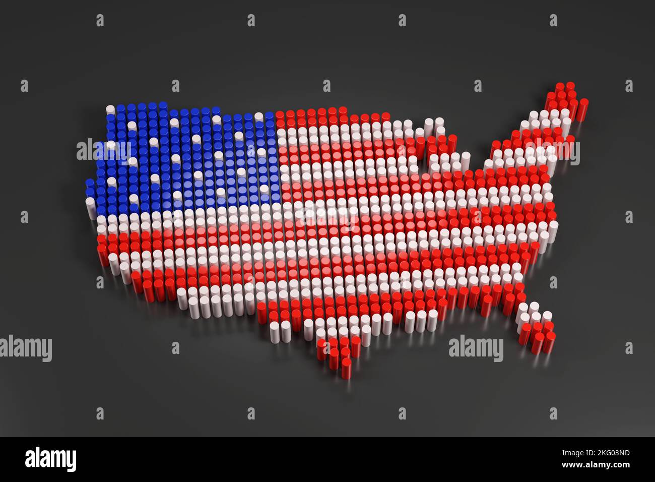 USA-Karte mit Spalten und Farben der Flagge. 3D Abbildung. Stockfoto