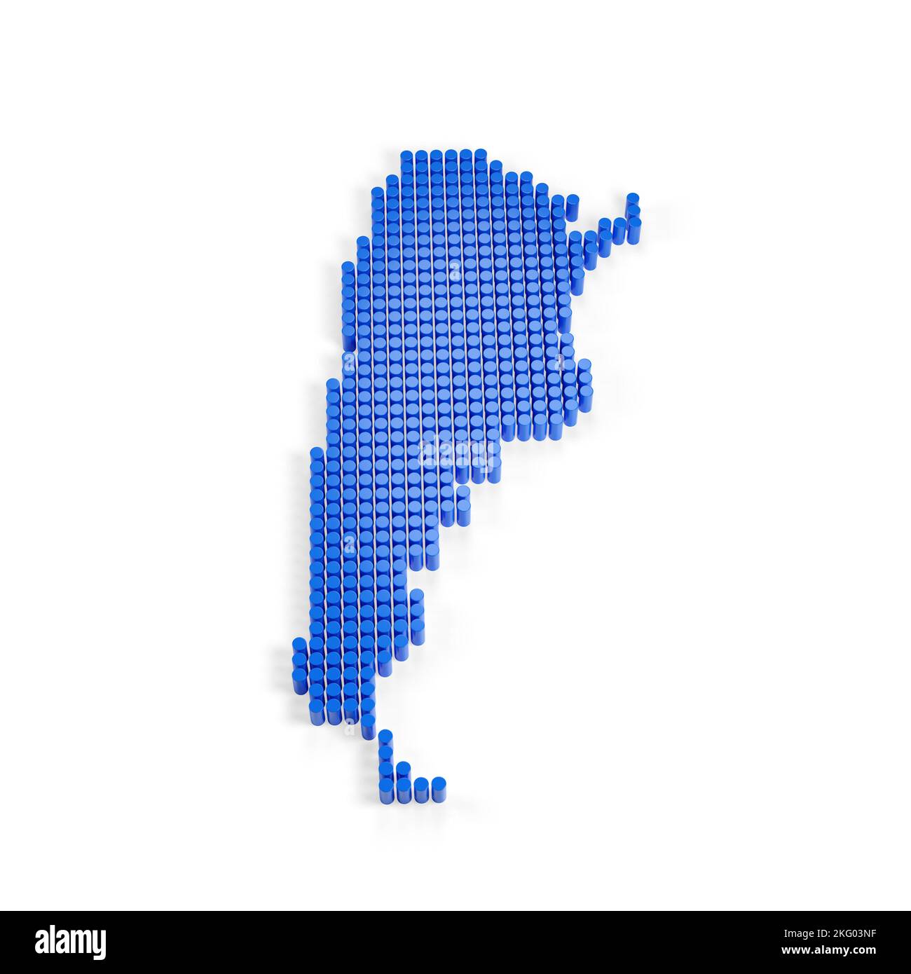 Argentinische Karte mit blauen Säulen isoliert auf weißem Hintergrund. 3D Abbildung. Stockfoto