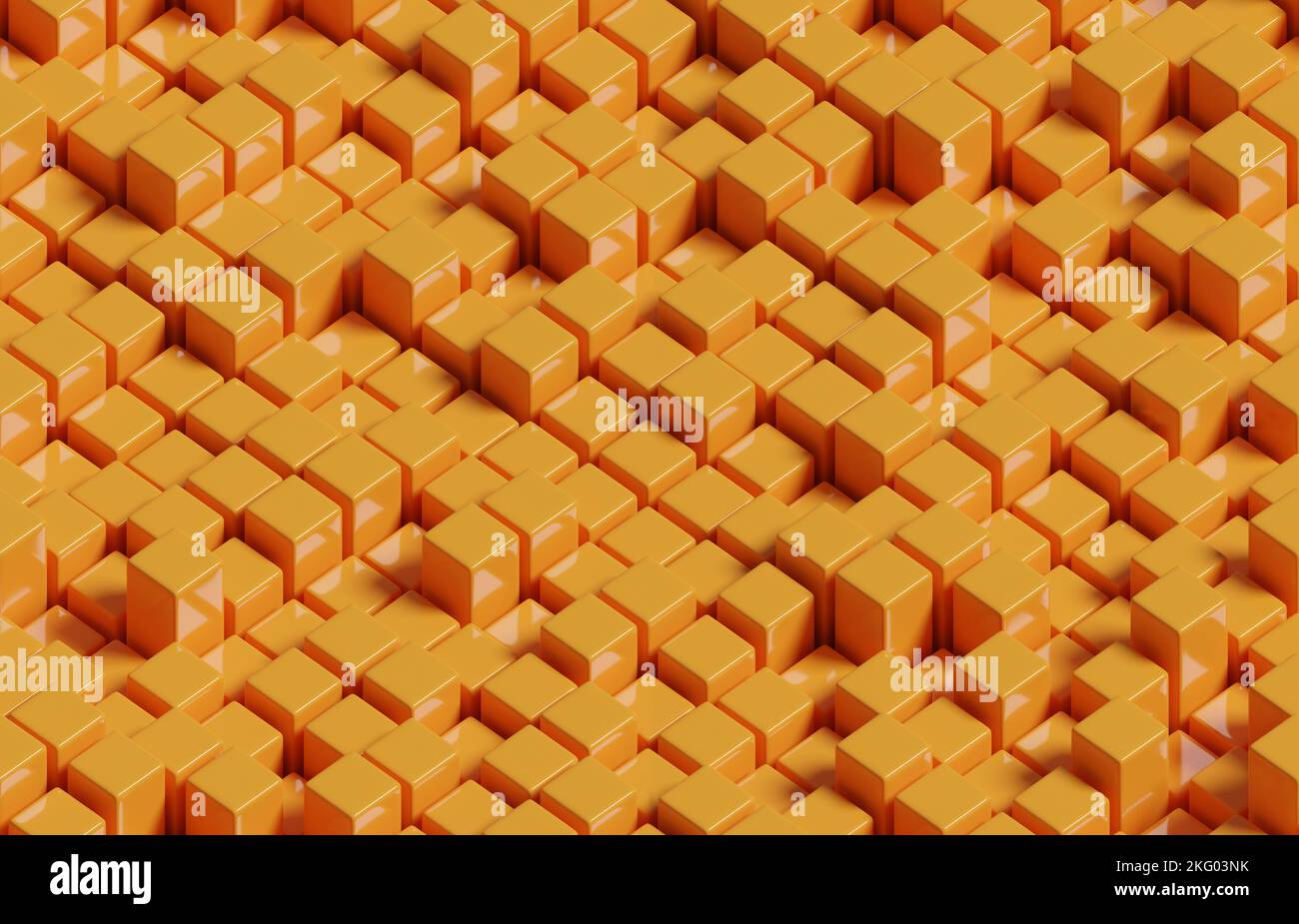 Nahtloses Muster aus orangefarbenen viereckigen Prismen. Abstrakter Hintergrund. 3D Abbildung. Stockfoto