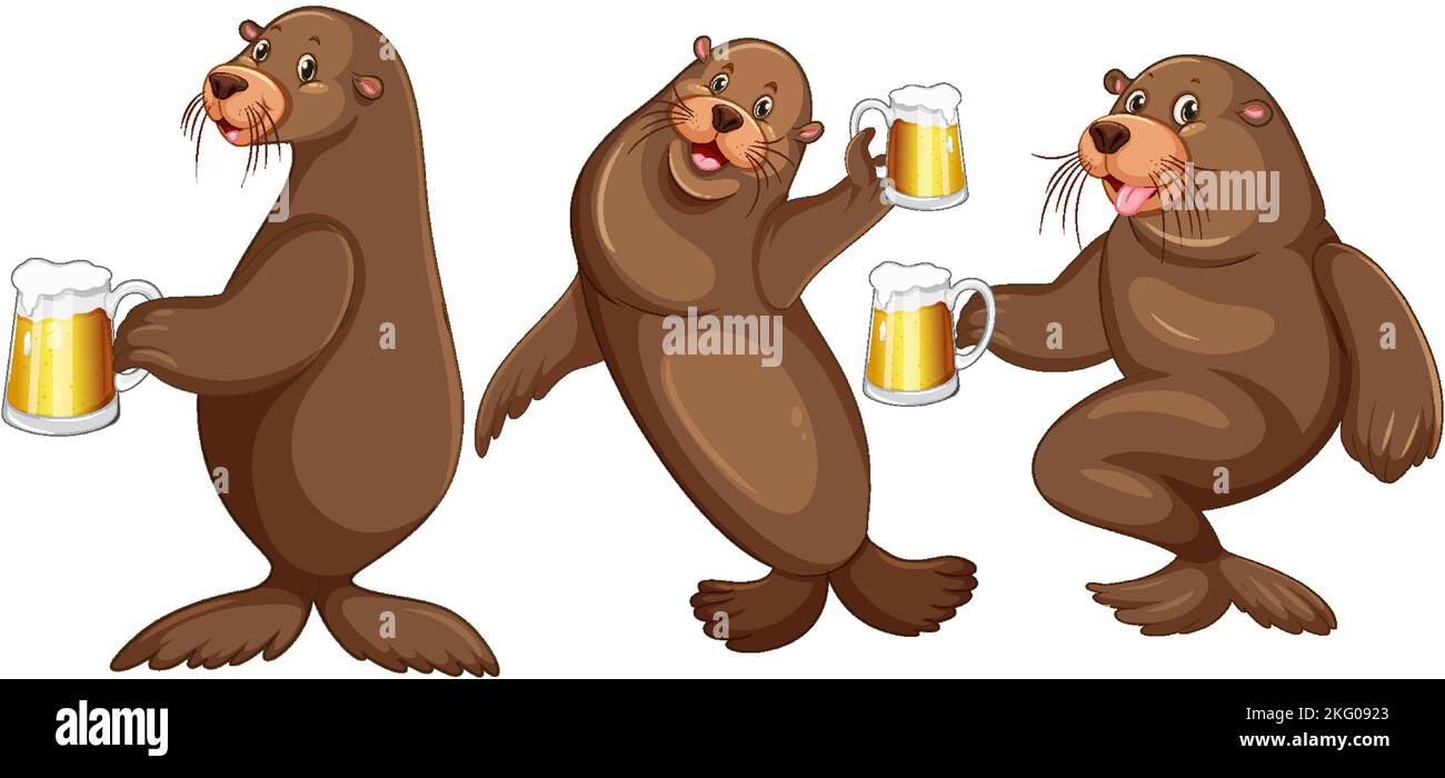 Satz von verschiedenen Seelöwen Cartoon-Figuren Illustration Stock Vektor