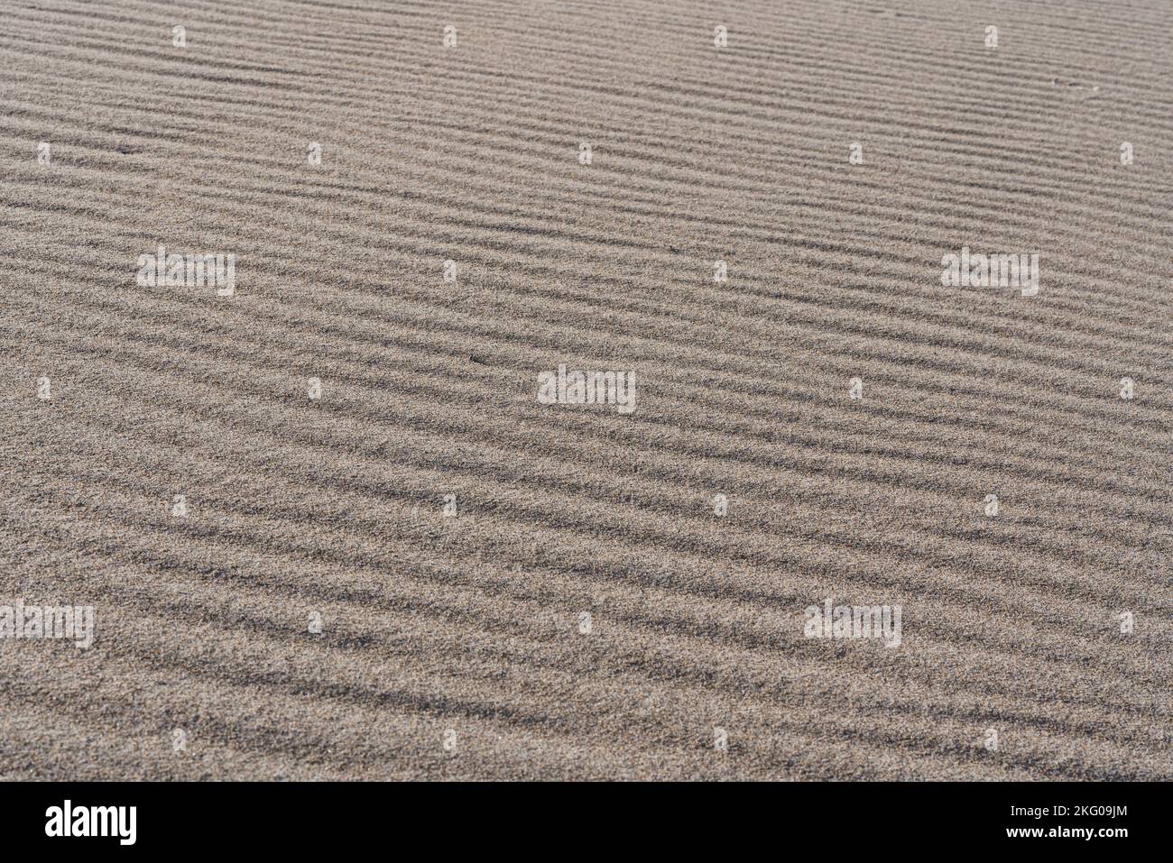 Hellbrauner Sand Textur Hintergrund, windiger Tag am Strand, Muster, abstrakt Stockfoto