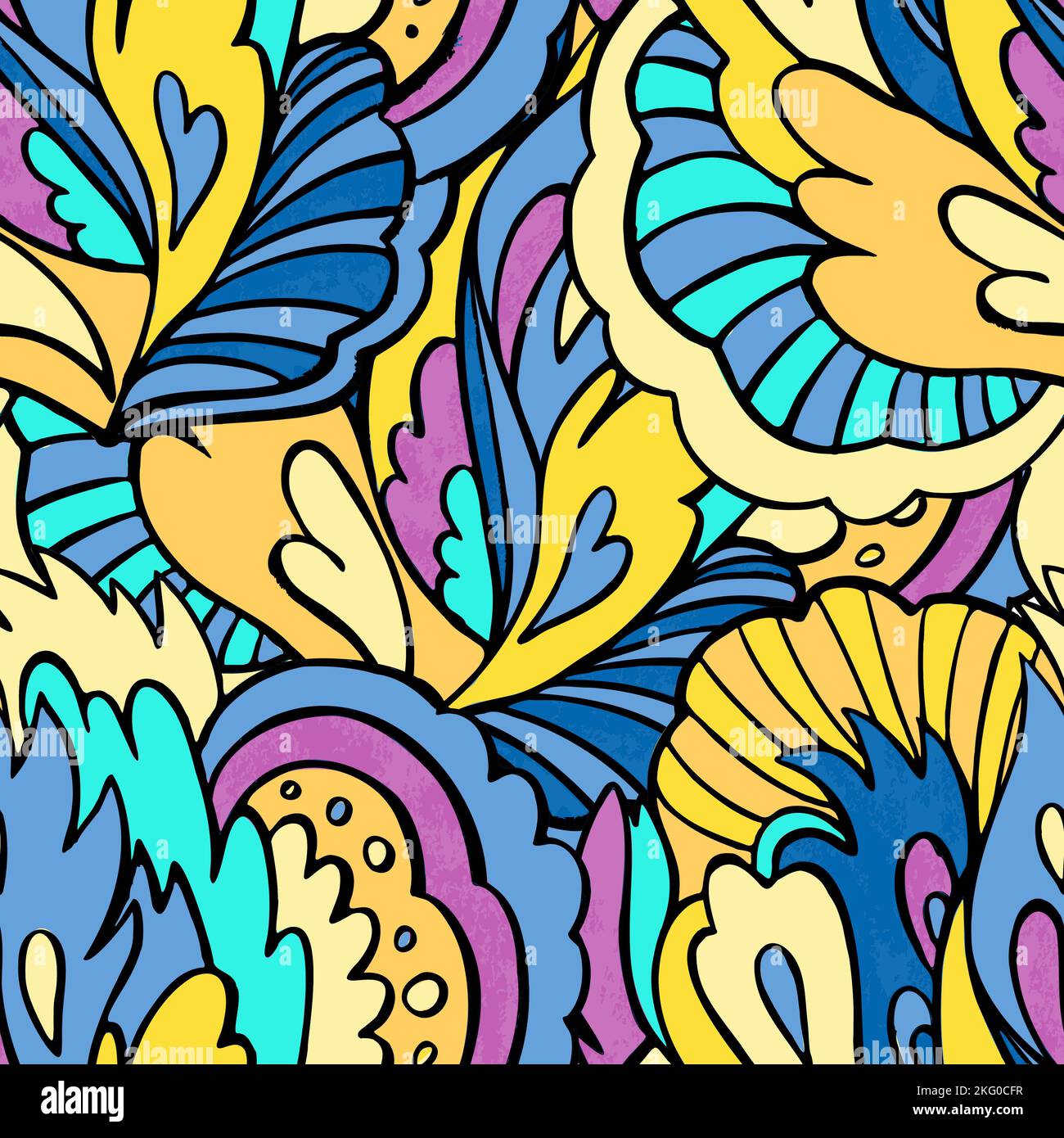 Psychedelisch ornamentales Muster. Handgezeichnete Textur mit floralen und botanisch verzierten Formen und Motiven. Stock Vektor