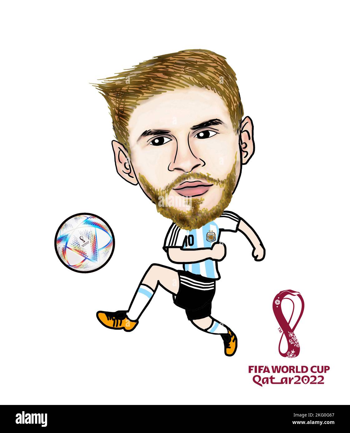 SHANGHAI, CHINA - 21. NOVEMBER 2022 - Qatar 2022 Weltcup-Star Cartoon: Lionel Messi (Argentinien), gezeichnet in Shanghai, China, 21. November 2022. Stockfoto