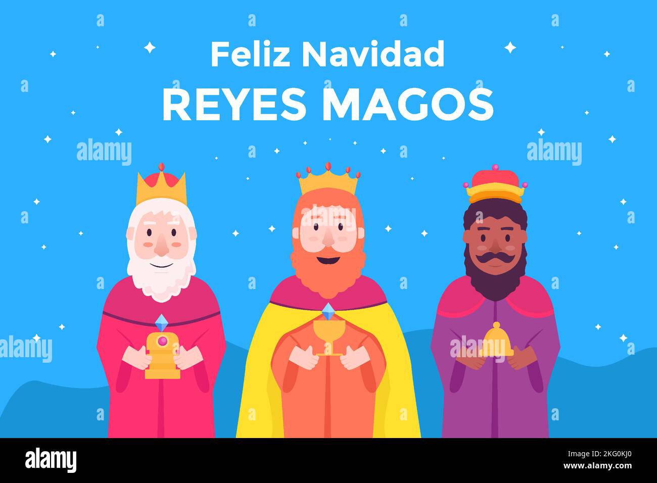 Flaches Design feliz navidad reyes magos Hintergrund Illustration Stock Vektor