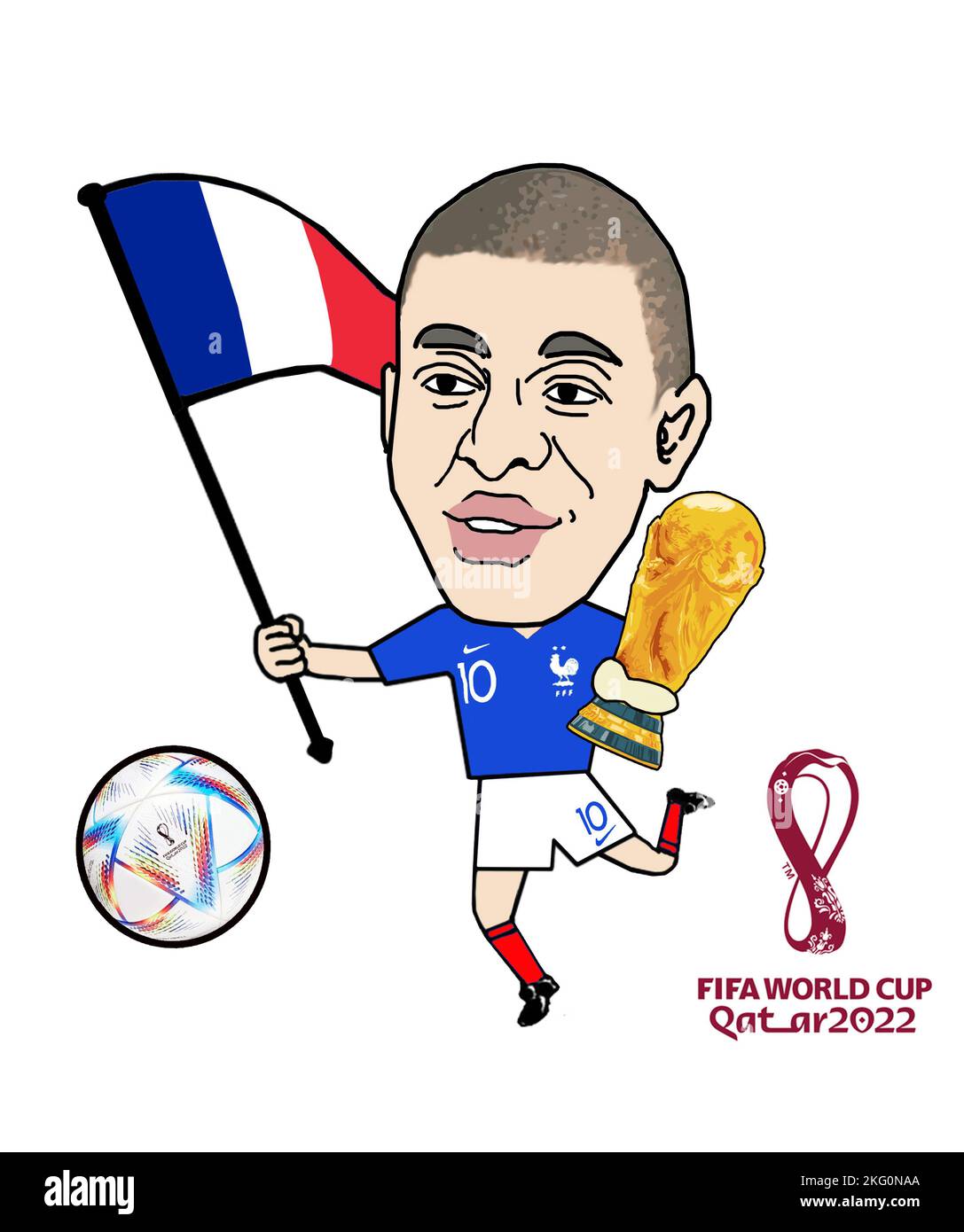 SHANGHAI, CHINA - 21. NOVEMBER 2022 - Qatar 2022 World Cup Star Comic: Kylian Mbapp¨¦£¨France£©, gezeichnet in Shanghai, China, 21. November 2022. Stockfoto