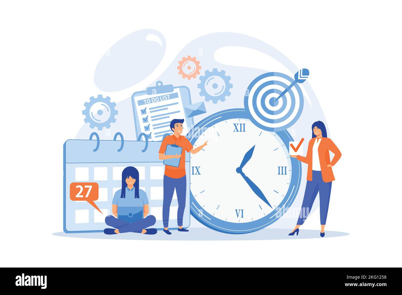 Arbeitsplan, Timetable-Management. Workflow-Organisation. Effektive Arbeitsplanung. Zeitmanagement, effektiver Zeitaufwand, Zeitplanungskonzept. Stock Vektor