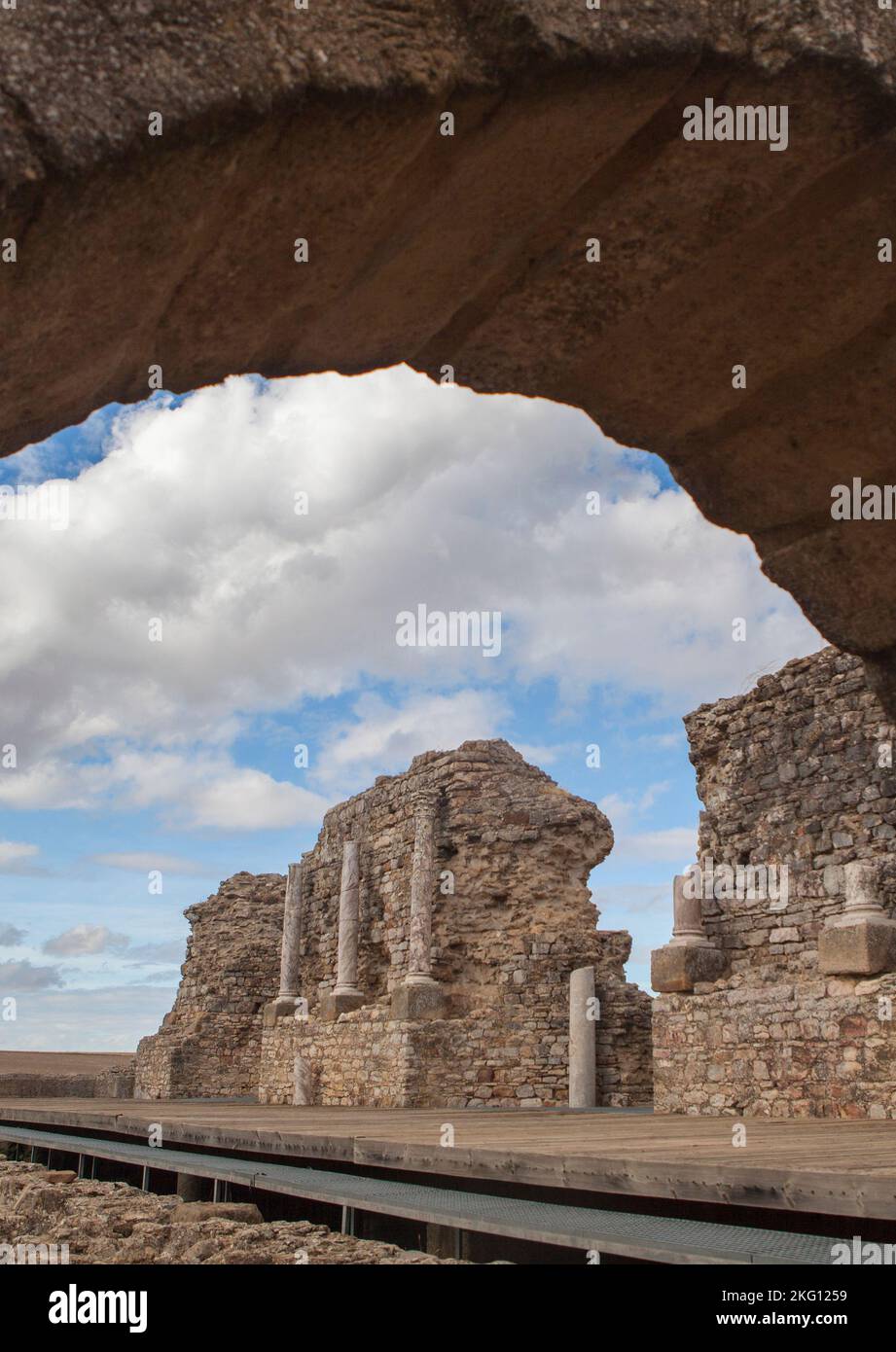 Römische Überreste der Stadt Regina Turdulorum. Casas de Reina, Badajoz, Spanien Stockfoto