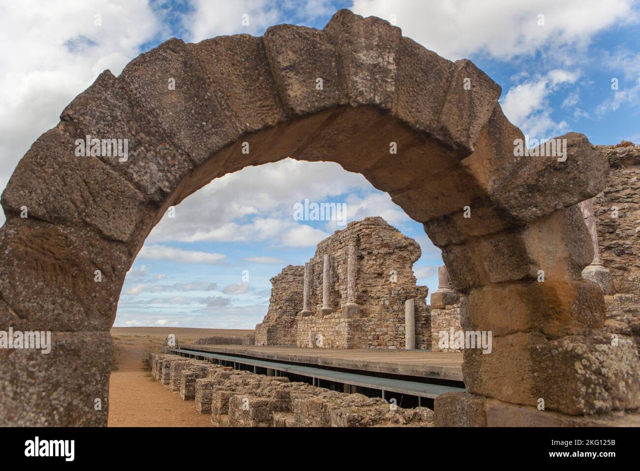 Römische Überreste der Stadt Regina Turdulorum. Casas de Reina, Badajoz, Spanien Stockfoto