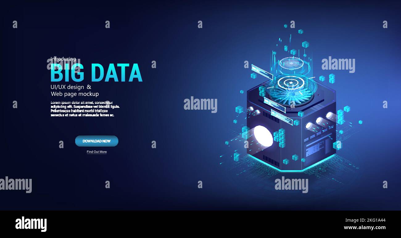 3D isometrische Darstellung mit dem Konzept der Sortierung von Big Data auf einem Remote-Server Stock Vektor