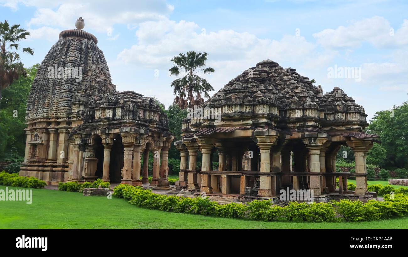 Voller Blick auf Ghateshwara Mahadeva Tempel, Baroli Tempel Komplex, Baroli, Rawatbhata, Rajasthan, Indien. Stockfoto