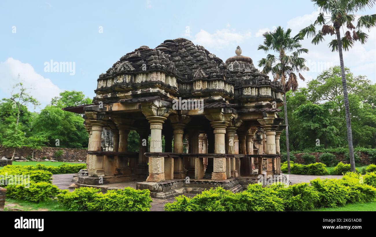 Rückansicht des Ghateshwara Mahadeva Tempels, Baroli Tempel Komplex, Baroli, Rawatbhata, Rajasthan, Indien. Stockfoto