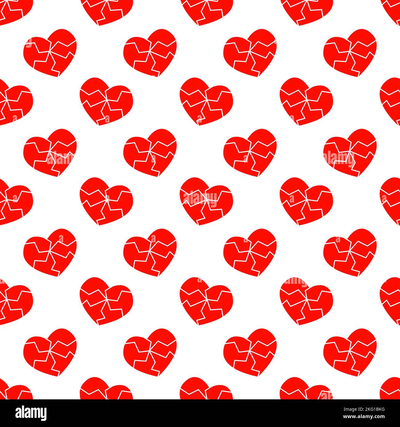 Rote rissige Herz Symbole nahtlose Muster. Symbol für Herzschmerz, Scheidung, Abschied, Herzkrankheit, Infarkt Hintergrund. Vektorgrafik flach. Stock Vektor