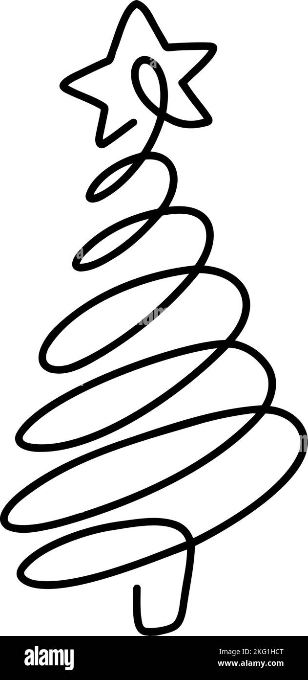 Weihnachtsvektor Kiefer Tanne eine Linie Kunst mit Stern. Kontinuierliche eine Linie Zeichnung. Illustration minimalistisches Design für Weihnachten und Neujahr Typ Stock Vektor